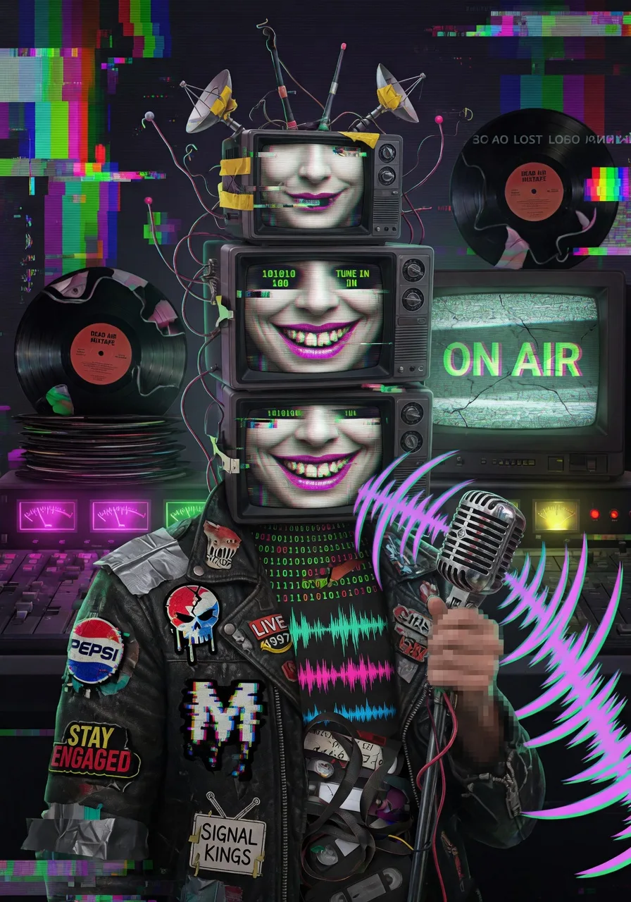 The Broadcast — Sentient Algorithm DJ hijacking the feed.